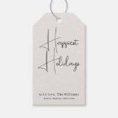 Modern Boho Beige Happiest Feestdagen Familie Cadeaulabel (Voorkant)