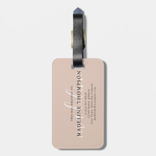 Modern Boho Beige kalligrafiescript Bagagelabel (Achterkant verticaal)