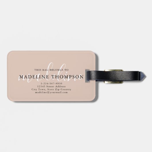 Modern Boho Beige kalligrafiescript Bagagelabel (Achterkant horizontaal)