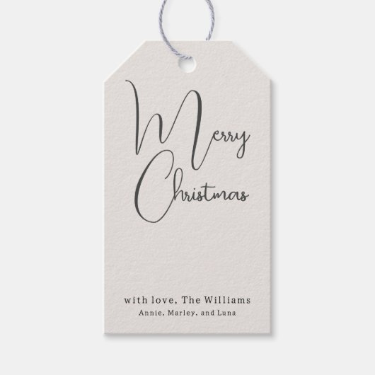 Modern Boho Beige Merry Christmas Family Gift Labe Cadeaulabel (Voorkant)