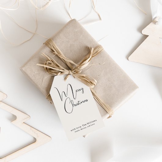 Modern Boho Beige Merry Christmas Family Gift Labe Cadeaulabel