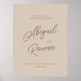 Modern Boho Beige Script Trouw Welkom Bord Poster