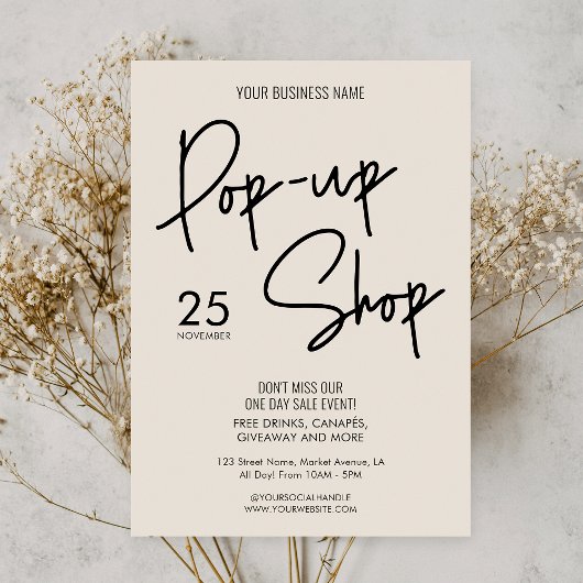 Modern Boho Beige Small Business Pop Up Shop Event Kaart