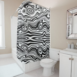 Modern Boho Black and White Pattern Strips Animal Douchegordijn