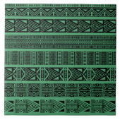 Modern Boho Black en Green Pattern Strips Tegeltje (Voorkant)