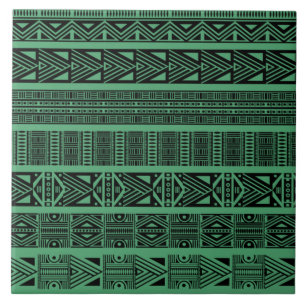 Modern Boho Black en Green Pattern Strips Tegeltje