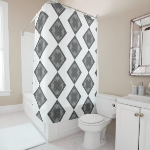 Modern Boho Black en White Pattern Rhombus Douchegordijn
