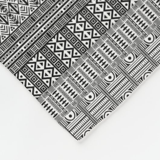 Modern Boho Black en White Pattern Strips Doodles Fleece Deken (Hoek)