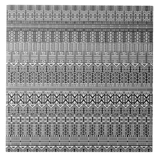 Modern Boho Black en White Pattern Strips Doodles Tegeltje (Voorkant)