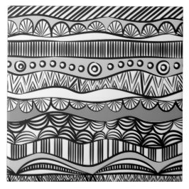 Modern Boho Black en White Pattern Strips Doodles Tegeltje