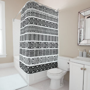 Modern Boho Black en White Pattern Strips Douchegordijn