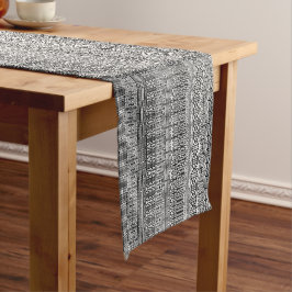Modern Boho Black en White Pattern Strips Korte Tafelloper