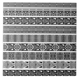 Modern Boho Black en White Pattern Strips Tegeltje