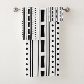 Modern Boho Black en White Stripe Pattern Bad Handdoek