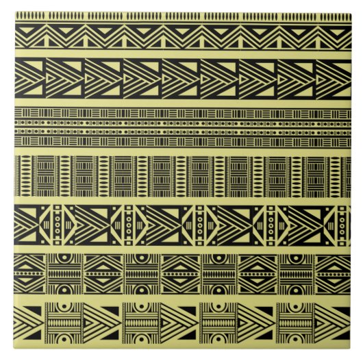 Modern Boho Black en Yellow Pattern Strips Tegeltje (Voorkant)