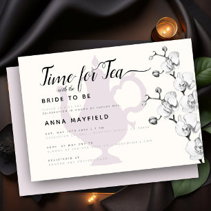Modern Boho Black White Orchid Time for Tea Bridal Kaart