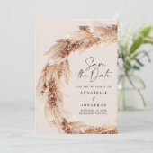 Modern boho blauwgroen pampas bruiloft redt datum kaart (Staand voorkant)