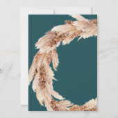 Modern boho blauwgroen pampas bruiloft redt datum kaart (Achterkant)