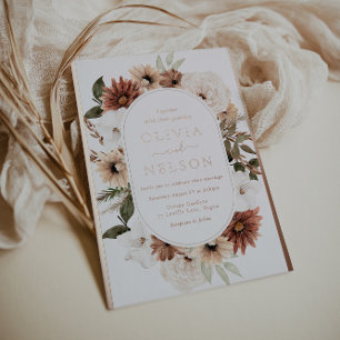 Modern Boho Bloemen Lijst Roos Gouden bruiloft Folie Uitnodiging