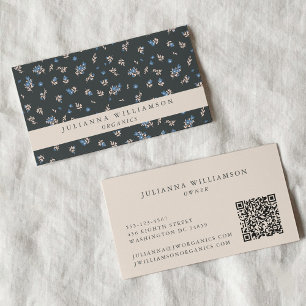Modern Boho Bloemen  Zachte Zwarte Tuin QR Visitekaartje