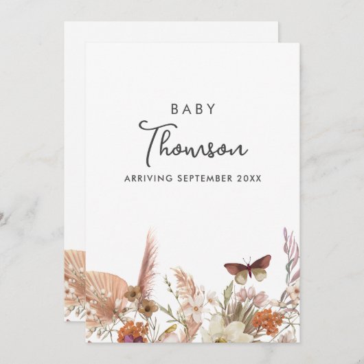 Modern Boho Bloemen Zwangerschapsaankondiging Kaar Aankondiging (Voorkant / Achterkant)