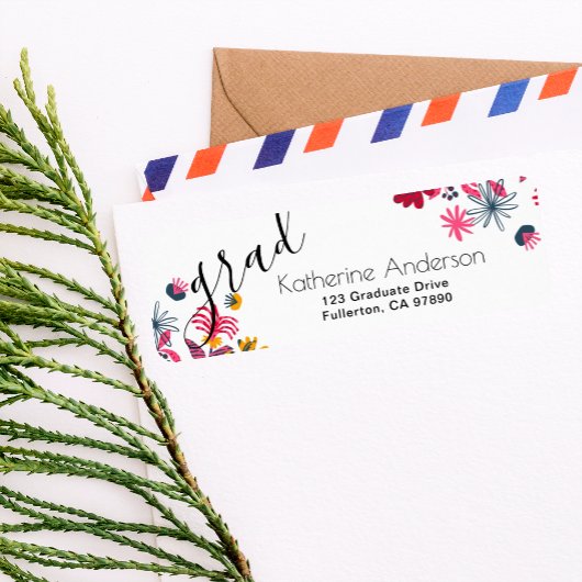 Modern Boho Bloemige Afstudeeruitnodiging Retourad Etiket
