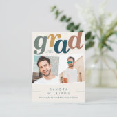 Modern Boho Blue & Beige Afstudeerder Foto Afstude Briefkaart (Staand voorkant)