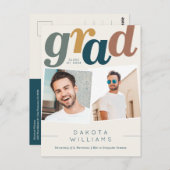 Modern Boho Blue & Beige Afstudeerder Foto Afstude Briefkaart (Voorkant / Achterkant)