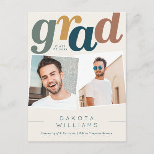 Modern Boho Blue & Beige Afstudeerder Foto Afstude Briefkaart
