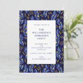 Modern Boho Blue en Yellow Hanukkah Party Kaart (Staand voorkant)