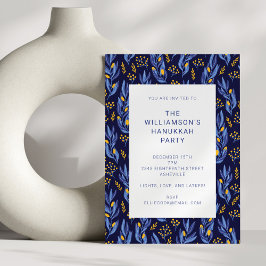 Modern Boho Blue en Yellow Hanukkah Party Kaart