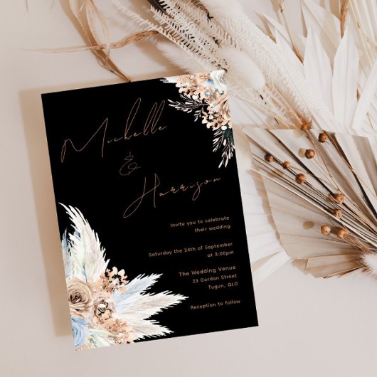 Modern Boho Blue Floral Wedding Kaart