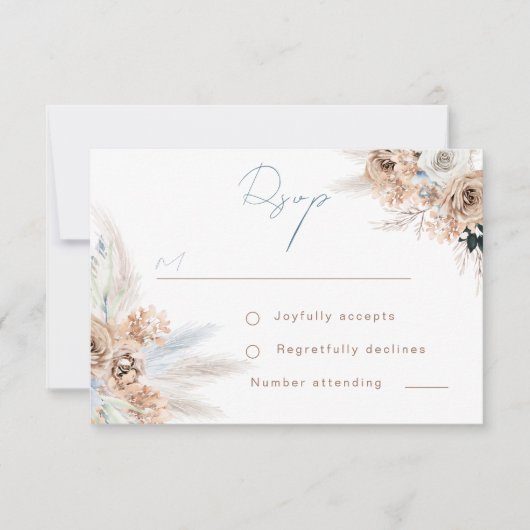 Modern Boho Blue Script Wedding RSVP Kaartje (Voorkant)