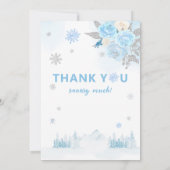 Modern Boho Blue Sneeuwvlokken Winter Baby shower Bedankkaart (Achterkant)