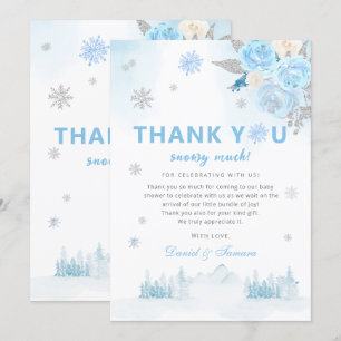Modern Boho Blue Sneeuwvlokken Winter Baby shower Bedankkaart