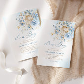 Modern Boho Blue Waterverf Floral Boy Baby shower Kaart