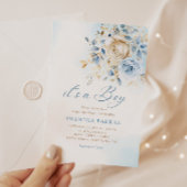 Modern Boho Blue Waterverf Floral Boy Baby shower Kaart