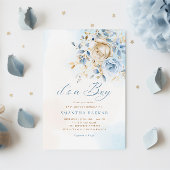 Modern Boho Blue Waterverf Floral Boy Baby shower Kaart