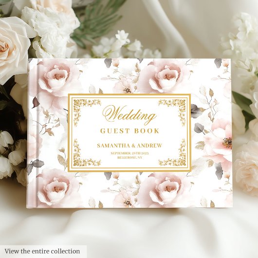 Modern boho blush gouden bruiloft gastenboek