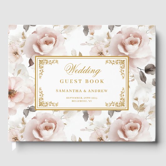 Modern boho blush gouden bruiloft gastenboek (Voorkant)