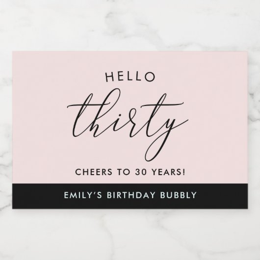 Modern Boho Blush Persoonlijk 30th Birthday Sparkling Wijnetiket (Enkel label)