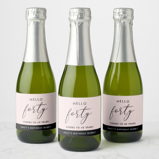 Modern Boho Blush Persoonlijk 40e verjaardag Sparkling Wijnetiket (Flessen)