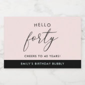 Modern Boho Blush Persoonlijk 40e verjaardag Sparkling Wijnetiket (Enkel label)