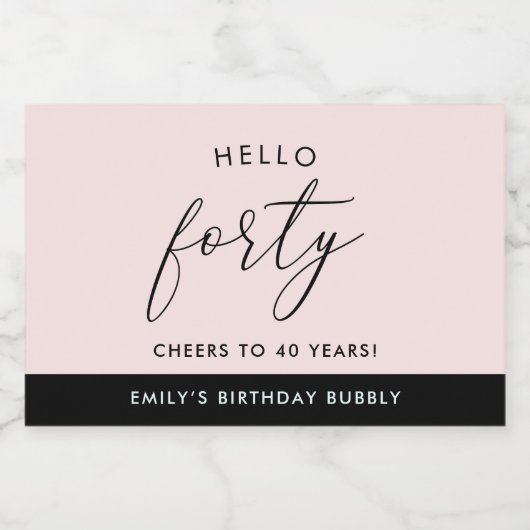 Modern Boho Blush Persoonlijk 40e verjaardag Sparkling Wijnetiket (Enkel label)