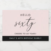Modern Boho Blush Persoonlijk 60e verjaardag Sparkling Wijnetiket (Enkel label)