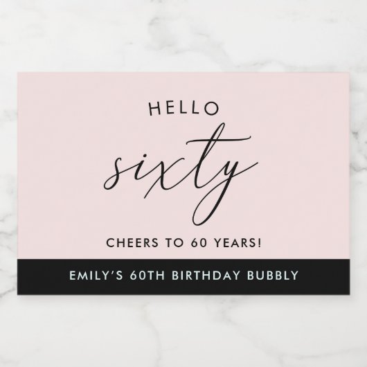 Modern Boho Blush Persoonlijk 60e verjaardag Sparkling Wijnetiket (Enkel label)