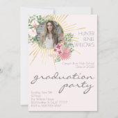 Modern Boho Blush Pink Floral Foto Afstuderen Kaart (Voorkant)
