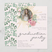 Modern Boho Blush Pink Floral Foto Afstuderen Kaart (Voorkant / Achterkant)