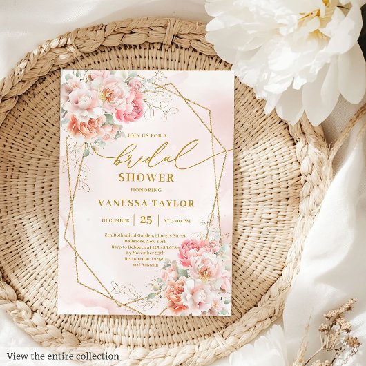 Modern Boho Blush Pink Gold Floral Vrijgezellenfee Kaart