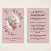 Modern Boho Blush Pink White Photo Funeral Card Visitekaartje (Voorkant /achterkant)